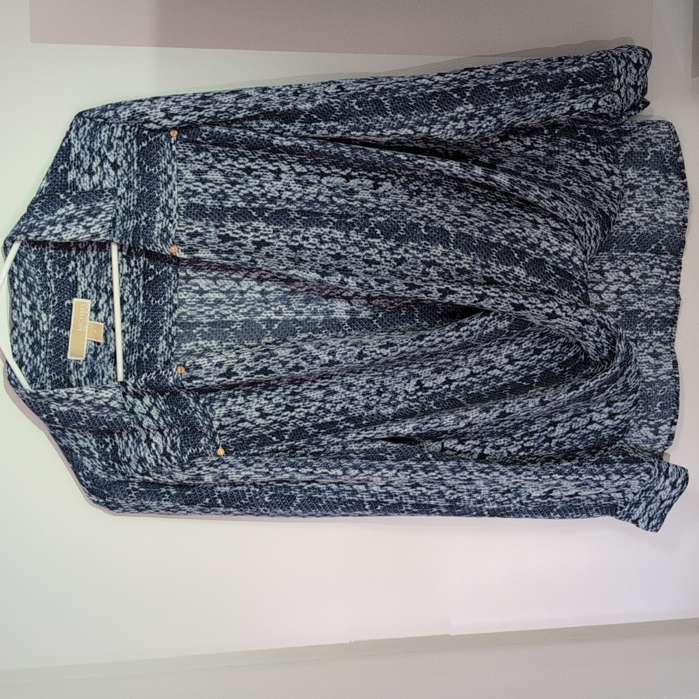 Michael Kors Snake Skin Drape Shirt - Blue, Long Sleeve, Lightweight Sheer